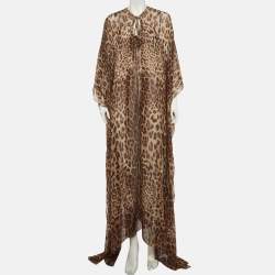 Pre Owned Dolce & Gabbana Brown Leopard Print Silk Kaftan Dress S
