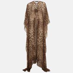 مملوكة مسبقًا Dolce & Gabbana Brown Leopard Print Silk Kaftan Dress S