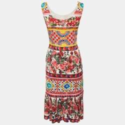 Pre Owned Dolce & Gabbana Multicolor Charmeuse Print Silk Midi Dress S