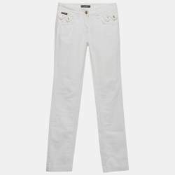 Pre Owned بنطلون جينز مستقيم أبيض دنيم دولتشي أند غابانا مقاس صغير قياس الخصر ٢٧ بوصة