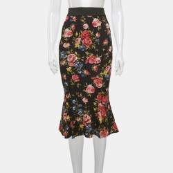 Pre Owned تنورة دولتشي أند غابانا حرير سوداء مطبوعة بنقشة الأزهار صغيرة