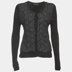 Pre Owned Dolce & Gabbana Grey Lace and Rib Knit Cardigan S