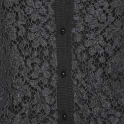 Pre Owned Dolce & Gabbana Grey Lace and Rib Knit Cardigan S