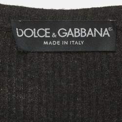 Pre Owned Dolce & Gabbana Grey Lace and Rib Knit Cardigan S