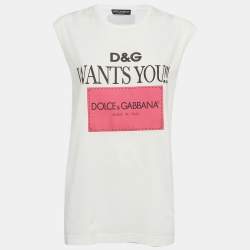 Pre Owned Dolce & Gabbana White Printed Jersey Oversized T-Shirt XS