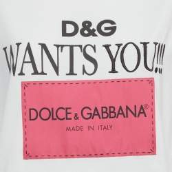 Pre Owned Dolce & Gabbana White Printed Jersey Oversized T-Shirt XS