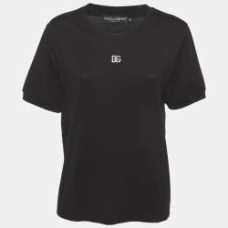 Pre Owned Dolce & Gabbana Black Cotton Knit Logo Detail T-Shirt XL