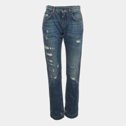 مملوكة مسبقًا Dolce & Gabbana Blue Denim Baroque Heart Patch Jeans S/Waist 29"