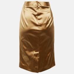 Pre Owned Dolce & Gabbana Yellow Chrome Satin Pencil Skirt M