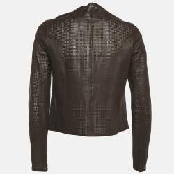 Pre Owned Dolce & Gabbana Brown Perforated Leather Jacket S
