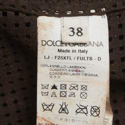 Pre Owned Dolce & Gabbana Brown Perforated Leather Jacket S