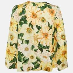 Pre Owned Dolce & Gabbana Yellow Floral Print Silk Long Sleeve Blouse S