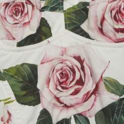 Pre Owned Dolce & Gabbana White Rose Print Cotton Blend Bustier Top XS