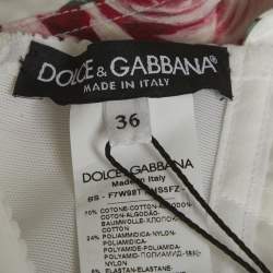 Pre Owned Dolce & Gabbana White Rose Print Cotton Blend Bustier Top XS