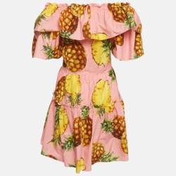 Pre Owned Dolce & Gabbana Pink Pineapple Print Cotton Tiered Mini Dress L