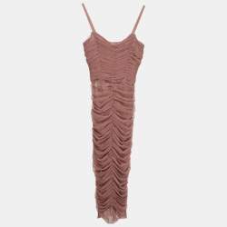Pre Owned Dolce & Gabbana Light Pink Tulle Ruched Bodycon Dress XS