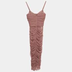 Pre Owned Dolce & Gabbana Light Pink Tulle Ruched Bodycon Dress XS