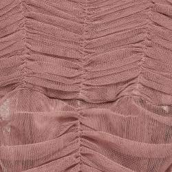 Pre Owned Dolce & Gabbana Light Pink Tulle Ruched Bodycon Dress XS