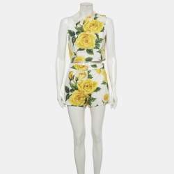 Pre Owned Dolce & Gabbana Yellow/White Rose Print Set M