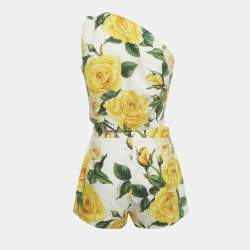 Pre Owned Dolce & Gabbana Yellow/White Rose Print Set M