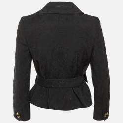 Pre Owned Dolce & Gabbana Black Patterned Cotton Button Front Belted Jacket M