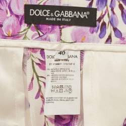 مملوكة مسبقًا بنطلون دولتشي آند غابانا حرير مزيج بطبعة الوستارية متعدد الألوان بخصر عالي مقاس صغير - سمول