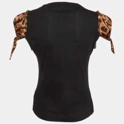 Pre Owned Dolce & Gabbana Black Leopard Print Satin and Jersey Top S