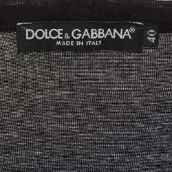 Pre Owned Dolce & Gabbana Black Leopard Print Satin and Jersey Top S