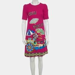 Pre Owned Dolce & Gabbana Pink Embellished Crepe Sheath Dress S