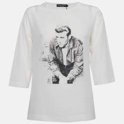 مملوكة مسبقًا Dolce & Gabbana x James Dean Off White Printed Silk Top S