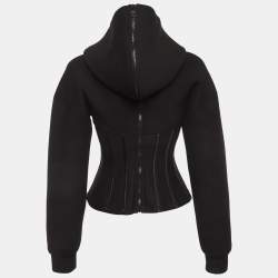 مملوكة مسبقًا Dolce & Gabbana Black Neoprene Bustier Detail Hooded Jacket S