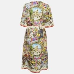 Pre Owned Dolce & Gabbana Multicolour Landscape Print Jacquard Midi Dress L
