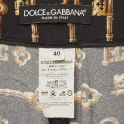 Pre Owned Dolce & Gabbana Black Key Print Crepe Slim Fit Pants S
