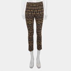 Pre Owned Dolce & Gabbana Black Key Print Crepe Slim Fit Pants S