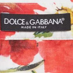 Pre Owned Dolce & Gabbana White Floral Print Cotton and Stretch Crepe Shirt and Pants Suit M/L
