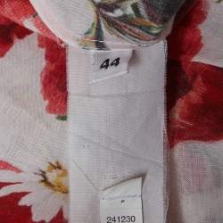 Pre Owned Dolce & Gabbana White Floral Print Cotton and Stretch Crepe Shirt and Pants Suit M/L