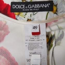 Pre Owned Dolce & Gabbana White Floral Print Cotton and Stretch Crepe Shirt and Pants Suit M/L