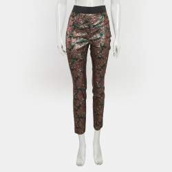 Pre Owned Dolce & Gabbana Green Metallic Brocade Cigarette Pants M