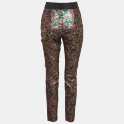 Pre Owned Dolce & Gabbana Green Metallic Brocade Cigarette Pants M