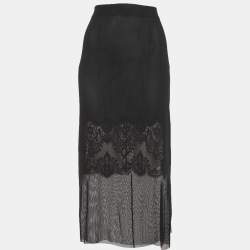 مملوكة مسبقًا Dolce & Gabbana Black Mesh Double Layered Midi Skirt M