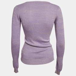 Pre Owned Dolce & Gabbana Purple Lurex Knit V-Neck Sweater S