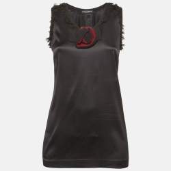 مملوكة مسبقًا توب بلا أكمام دولتشي آند غابانا تفاصيل ربطة عنق ساتان أسود صغير