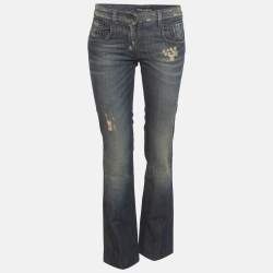 Pre Owned Dolce & Gabbana Blue Denim Distressed Jeans S/Waist 28"