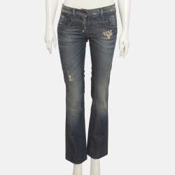 مملوكة مسبقًا بنطلون جينز دولتشي آند غابانا دنيم أزرق ممزق مقاس صغير - خصر 28 بوصة