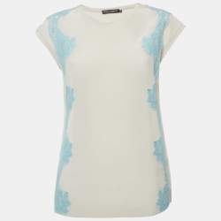 مملوكة مسبقًا Dolce & Gabbana Light Grey Silk Lace Trimmed Blouse M
