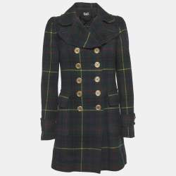 Pre Owned Dolce & Gabbana Green Check Wool Double Breasted Coat S