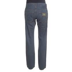 Pre Owned Dolce & Gabbana 14 Green Grey Washed Effect Distressed Denim Jeans M