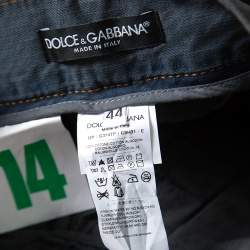 Pre Owned Dolce & Gabbana 14 Green Grey Washed Effect Distressed Denim Jeans M