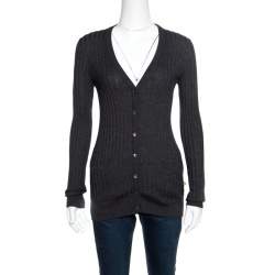 Pre Owned Dolce & Gabbana Dark Grey Rib Knit Button Front Cardigan S