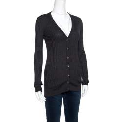 Pre Owned Dolce & Gabbana Dark Grey Rib Knit Button Front Cardigan S